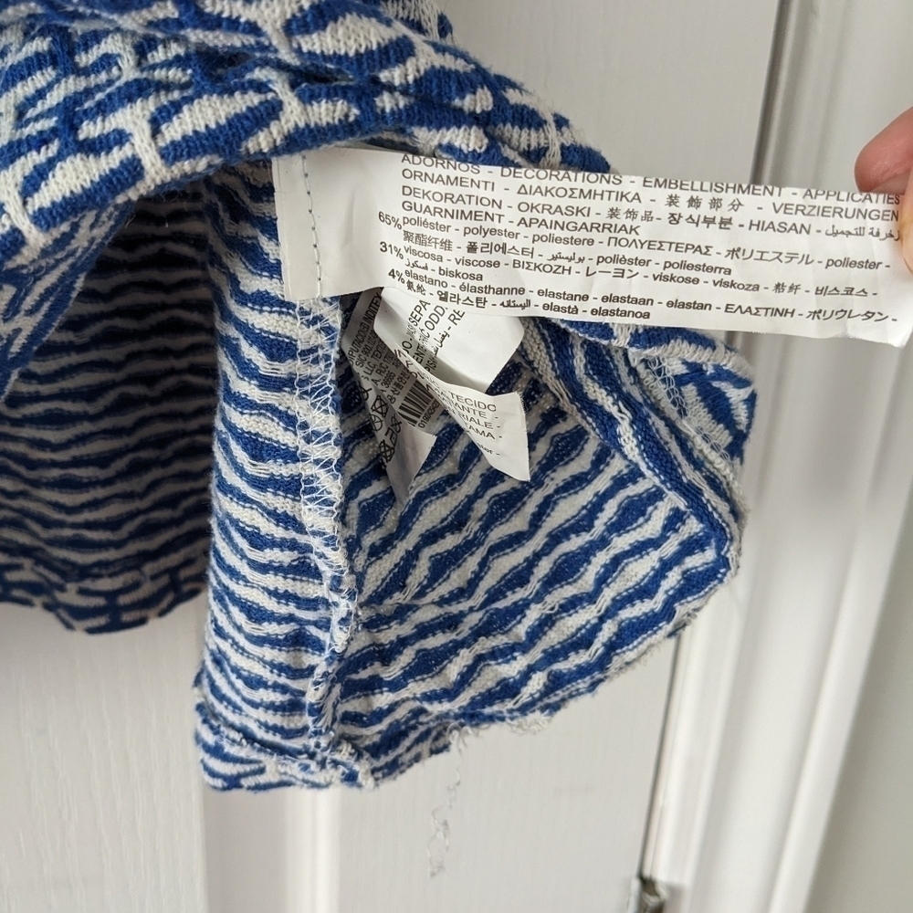 Zara geometric print knit polo blue white medium @E - Picture 7 of 11